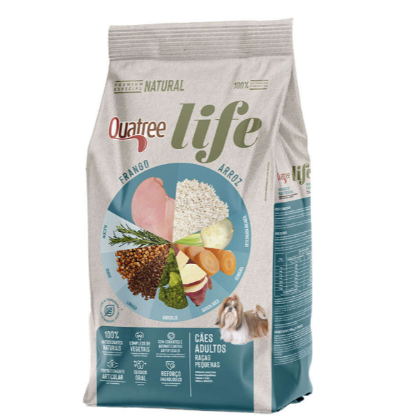 Ração Quatree Life para Cães Adultos de Raça Pequena - Alimento Seco Sabor Frango e Arroz 10kg