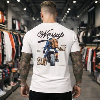 Camiseta masculina estampa motoqueiro 100% algodão malha fresca não encolhe não desbota