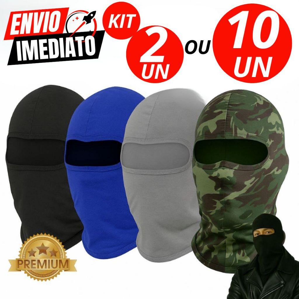 Kit de 2 ou 10 Toucas Ninja Balaclava Motoqueiro Proteção Solar Raios UV 50+ Máscara Térmica Moto