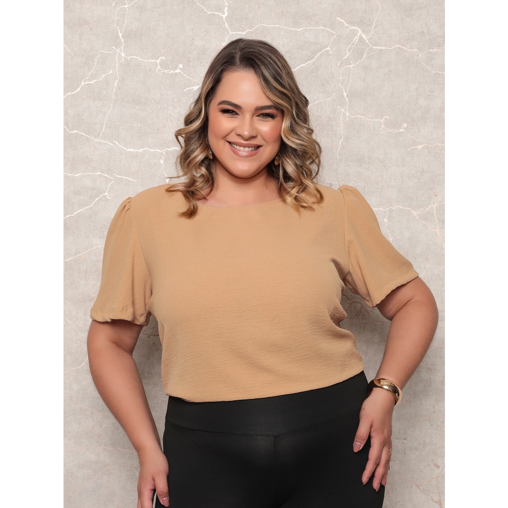 ONLYONE - BLUSA PLUS SIZE FEMININA MANGA CURTA COM PREGAS DUNAS LEVE CONFORTAVEL - BLUSAS FEMININAS ELEGANTES GRANDE em Oferta na Shopee