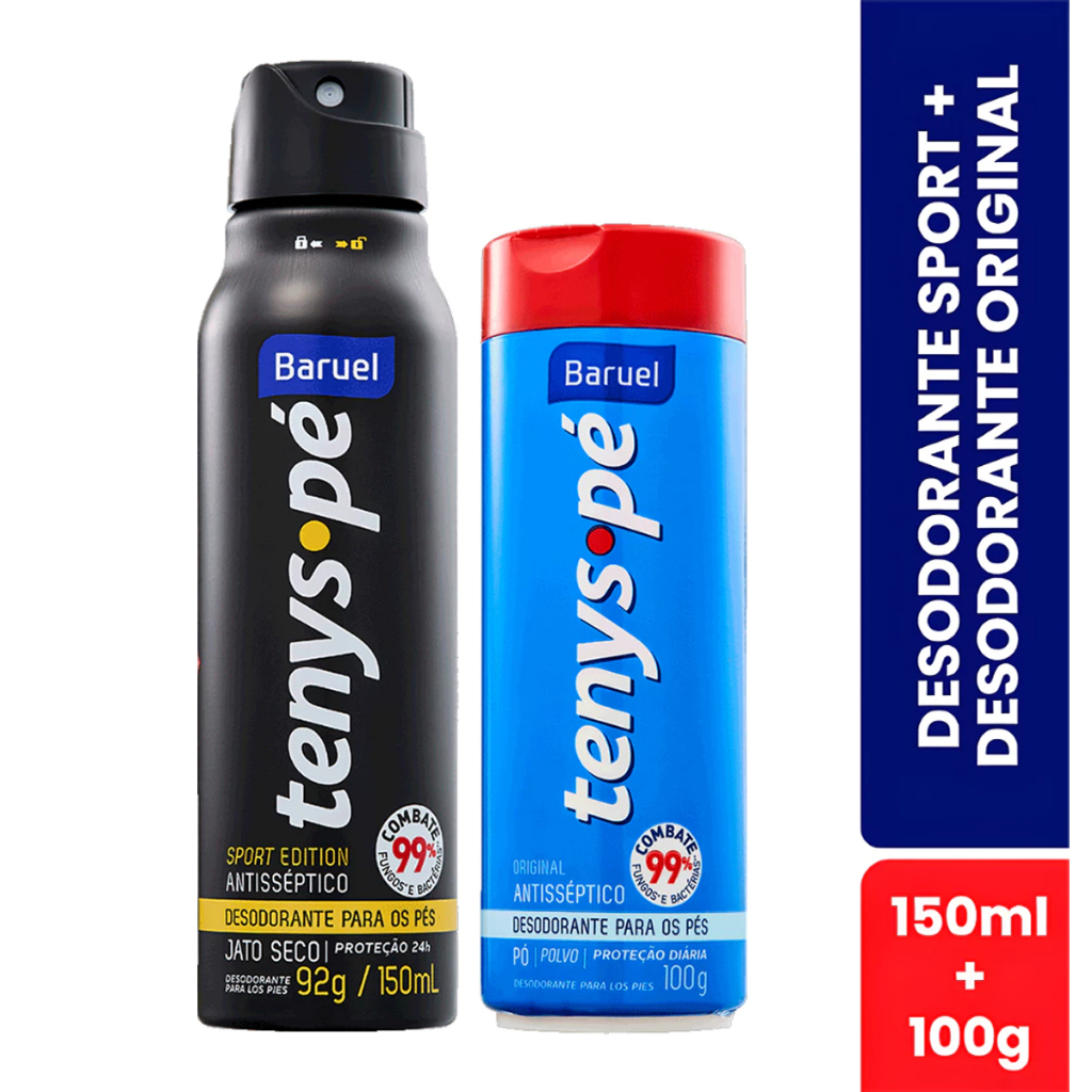 Kit Tenys Pé Baruel Desodorante Para Os Pés Sport Edition 150ml + Original 100g em Oferta na Shopee