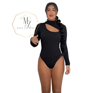 Body feminino manga longa gola alta com decote busto cacharrel - tecido anarruga bodie gola alta outono/inverno em Oferta na Shopee