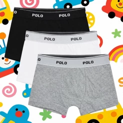 Kit 3 Cuecas Boxer Polo Cotton Infantil Kids 100% Algodão Forro Duplo Confortável