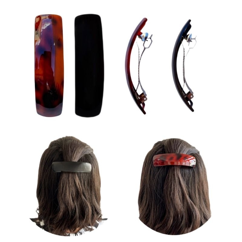 Presilhas Para Cabelo Fivela Metal Mola Clip Preta Marrom Geométrica