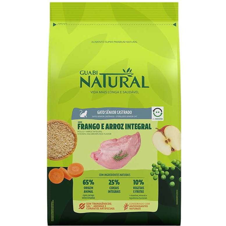 Ração 7,5kg Guabi Natural para Gatos Sênior Castrados sabor Frango e Arroz Integral em Oferta na Shopee