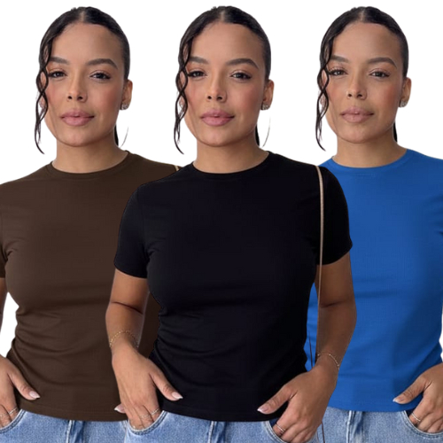 Blusas Femininas Viscolycra Premium T Shirt Estilosa Baby Look de Manga Confortável Tecido Macio