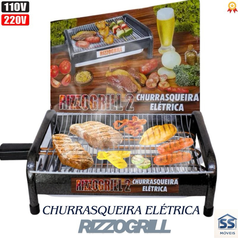 Imagem *PROMOÇÃO* Churrasqueira Eletrica Portatil em Aluminio ou Craqueada Gourmet com Pés 110v e 220v
