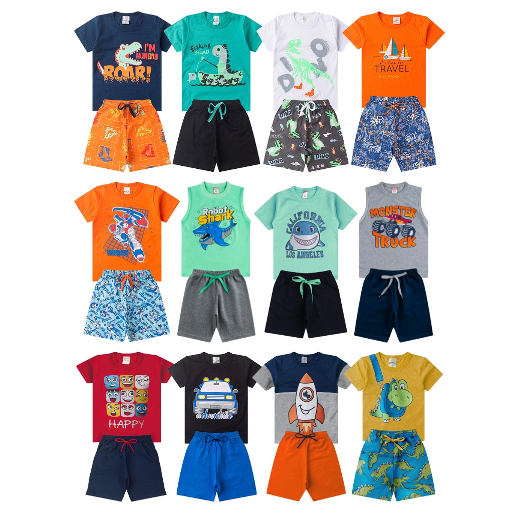 Kit 10 Peças de Roupas Sortidas Infantil Menino 5 Camiseta e 5 Bermuda · foto 2