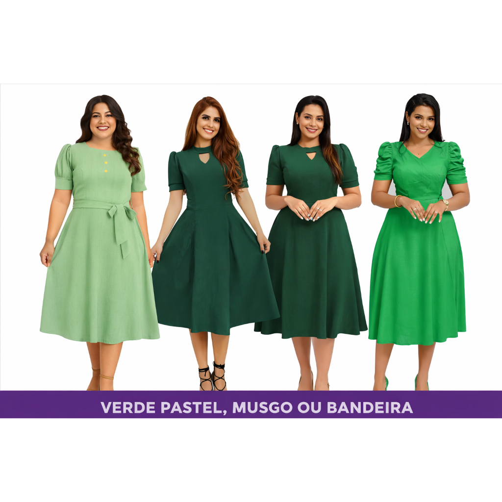 Vestido Moda Evangélica Social Plus Size Midi Oncinha Fardamentos Evangélicos com bolsos botões ou cinto