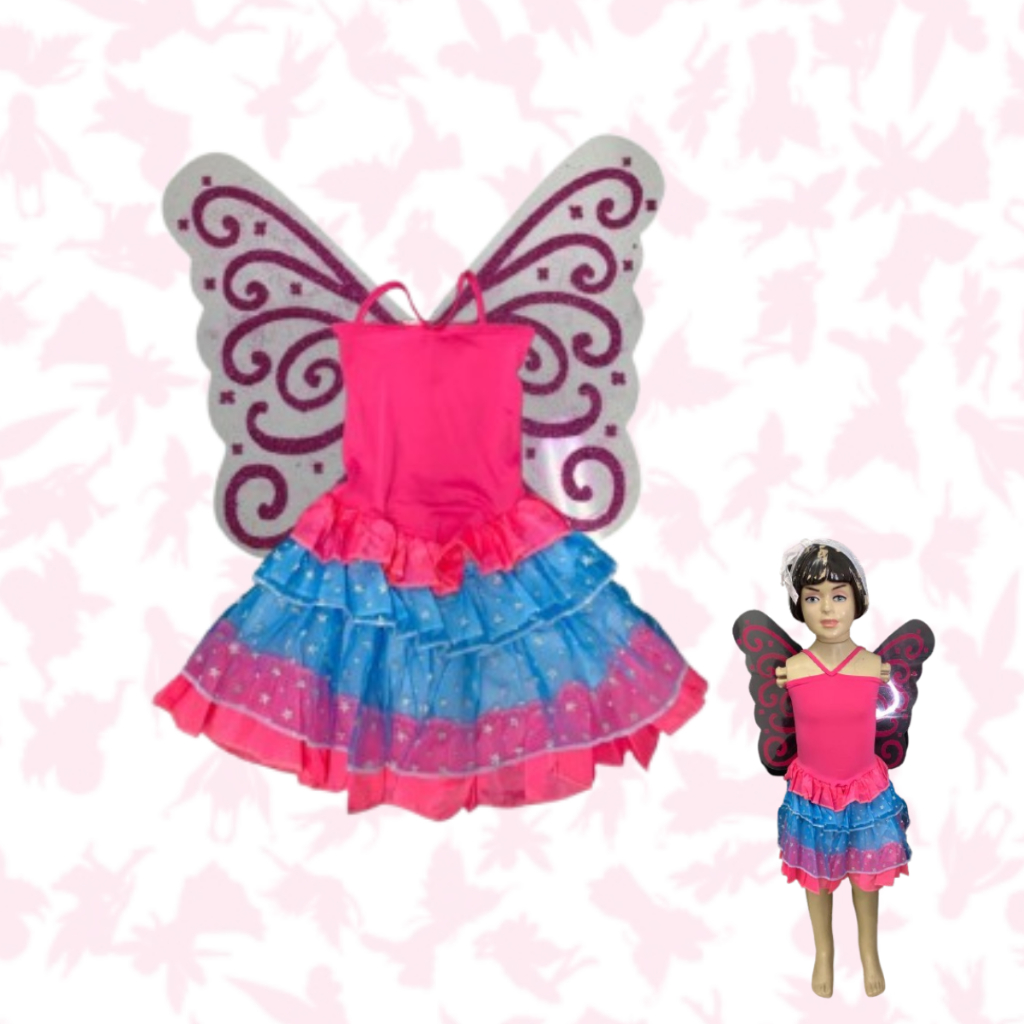 Kit Fantasia Infantil Barbie Fada  Vestido + Tiara + Asa P/Carnaval Halloween Aniversário Festa