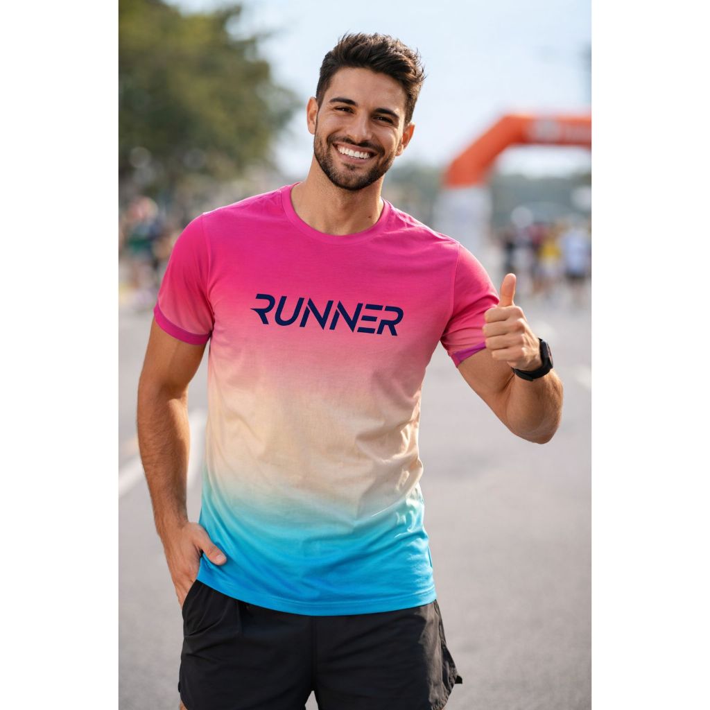 Camiseta Esportiva Degradê Running Corrida Atividade Física Maratona Esporte Runner Personalizada