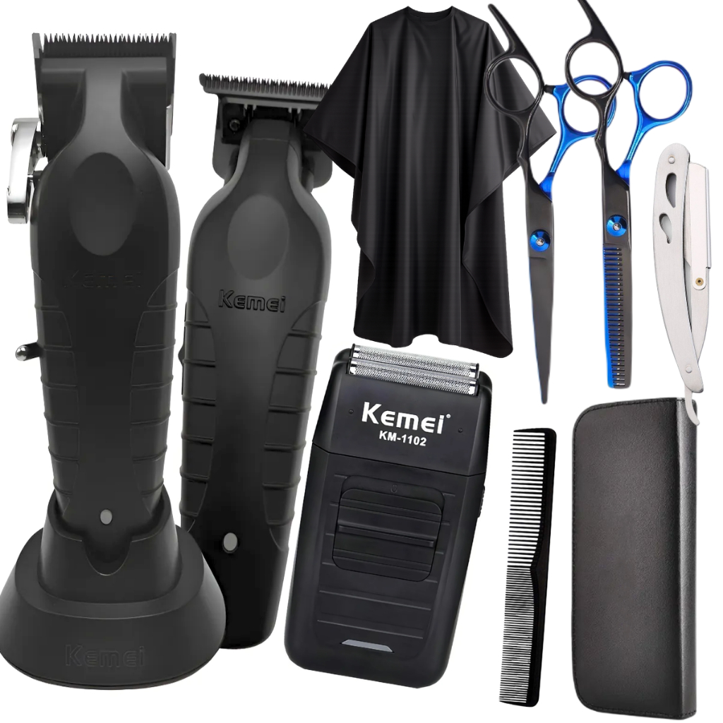 Maquina Cortar Cabelo Acabamento e Shaver Kemei e Tesouras Barbeiro e Acessórios Corte Cabelo km2296 km2299 km1102 em Oferta na Shopee