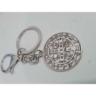 Chaveiro São Bento Medalha na cor prata, Chaveiro medalha de sao bento com mosquetao