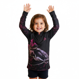 Camisa Camiseta Blusa de Pesca Infantil Criança Pirarara Rosa Pink New Fisher Proteção Solar UV50 em Oferta na Shopee