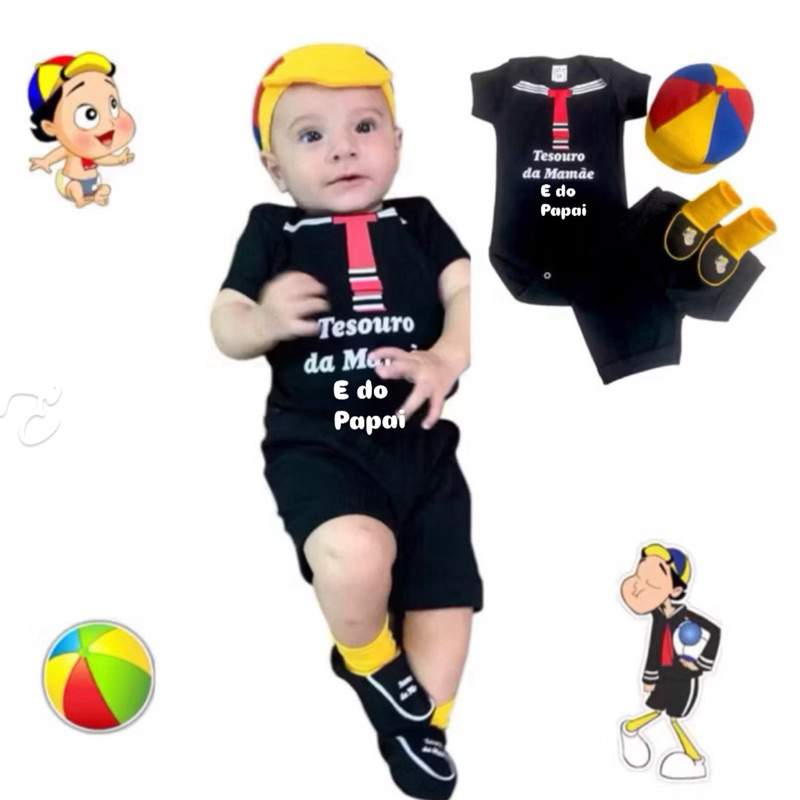 Kit bebê temáticos, mêsversário, body bebê, personagens, malha suedine 100% algodão em Oferta na Shopee