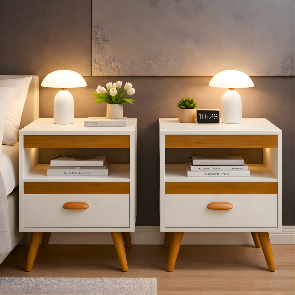 * PROMOCÃO* Kit 2 Mesas De Cabeceiras Para Quarto Retro Com Gaveta e Pés Criado Mesinha de Canto em Oferta na Shopee