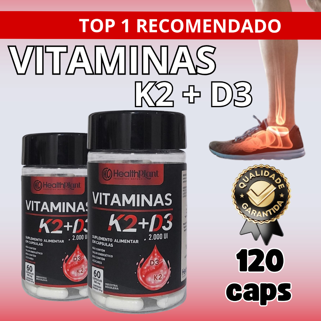 Vitamina K2 + D3 Cápsulas Auxilia Saúde Óssea Absorção de Cálcio Sistema imunológico Suplemento