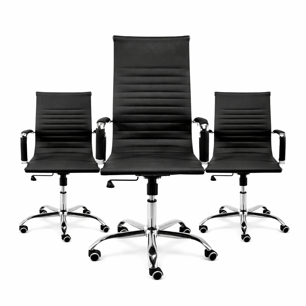 Conjunto Cadeiras Escritório Moob Boston 2 Cadeiras Diretor e 1 Cadeira Presidente Giratória Preto