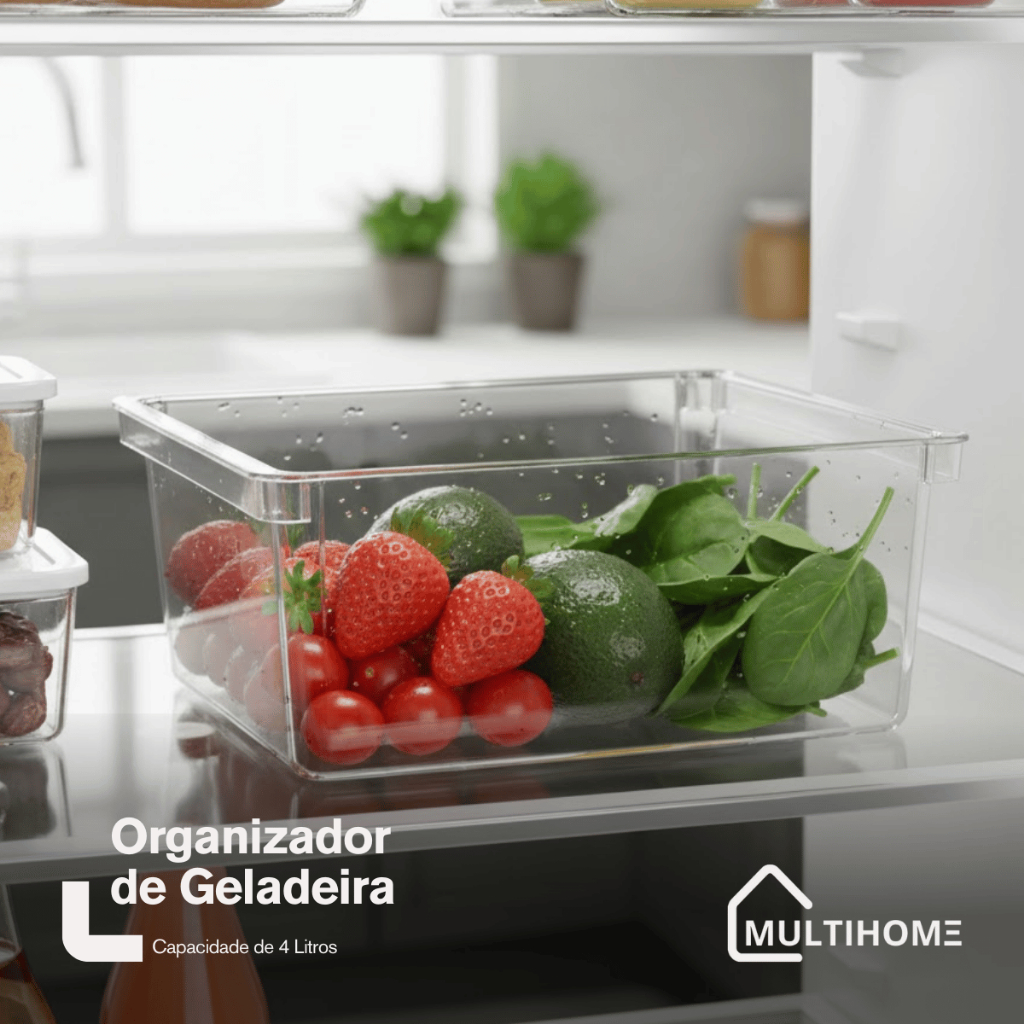 Organizador de Condimentos Geladeira Pote 4L Grande Plástico Transparente Empilhável Cozinha Mantimentos