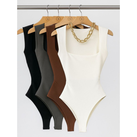 Body Collant Feminino  Regata Blusa Decote Quadrado com Forro Estilo Blogueira