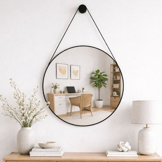 Espelho Decorativo Redondo 30cm e 60cm com Alça de Couro para Sala e Banheiro em Oferta na Shopee