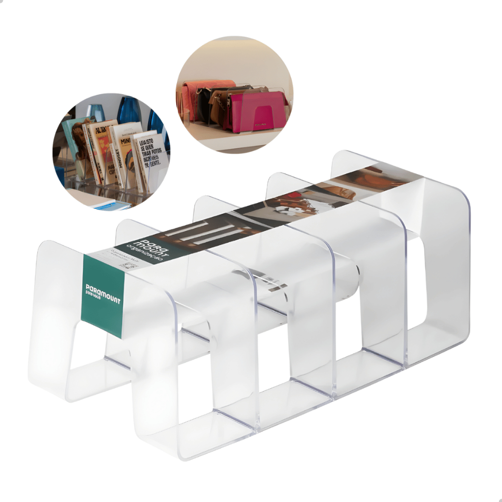 Organizador Acrílico 4 Divisórias 40x25x15cm Mesa Closet Quarto Banheiro Decoração Multiuso Maquiagem