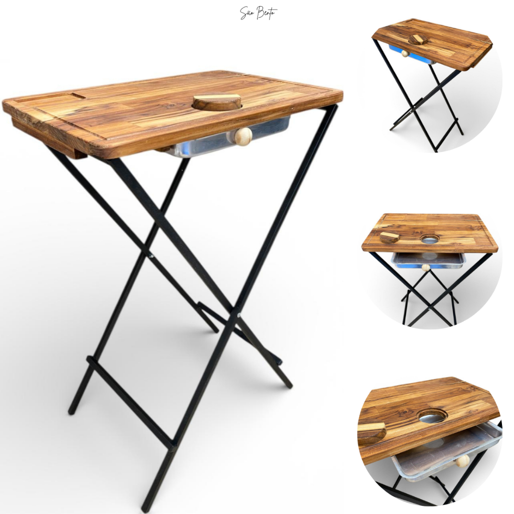 Mesa Chef para Churrasco | Profissional, Resistente e com Acabamento em Teca Natural