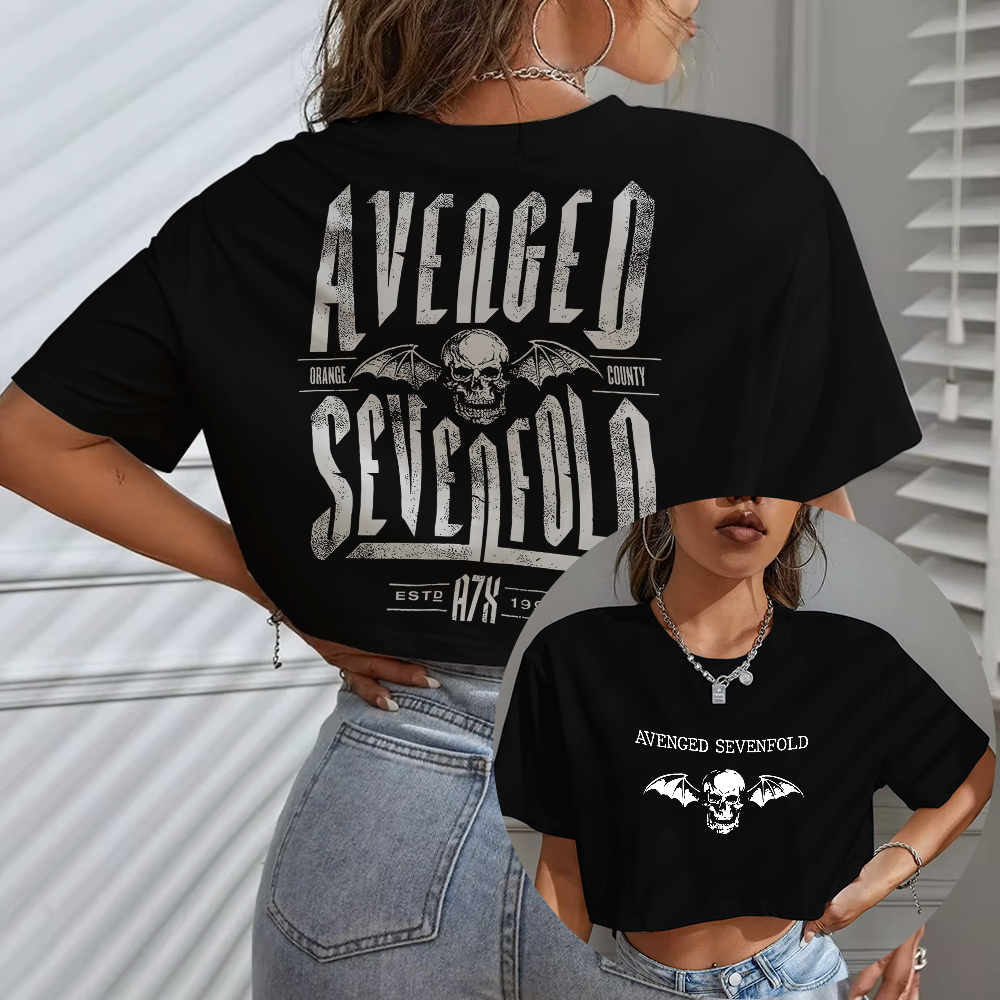 Blusa Cropped Manga Longa Avenged Sevenfold Banda Skull Heavy Metal A7X Tshirt Feminina