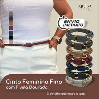 Cinto Feminino Fino Elegante com Fivela Dourada–Ajustável, Moderno, Ideal p/ Looks Sociais e Casuais em Oferta na Shopee