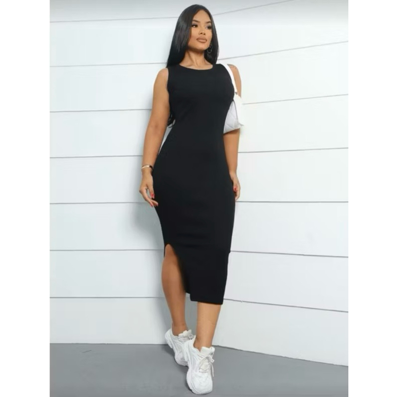 vestido midi fenda, vestido feminino, vestido canelado, vestido tubinho
