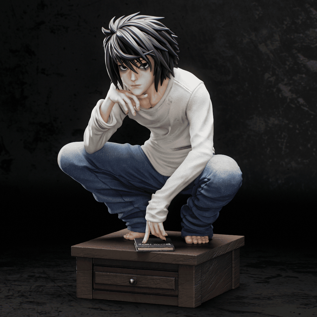 L Lawliet - Death Note - Estatueta - Figura em Resina - Anime - Colecionáveis - 20cm