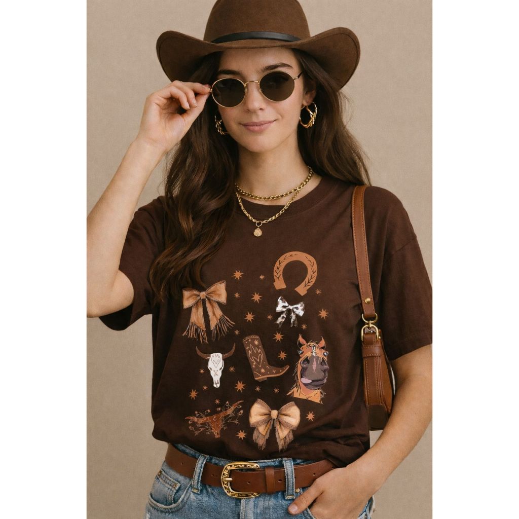 Camiseta Oversized Feminina Ombro Caido Modelo Country Boiadeira Estilosa Algodão Estampada