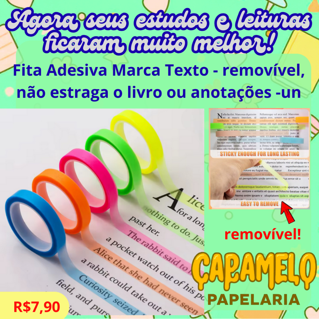 Fita Adesiva Marca Texto 5m - Removível - Fluorescente - UN