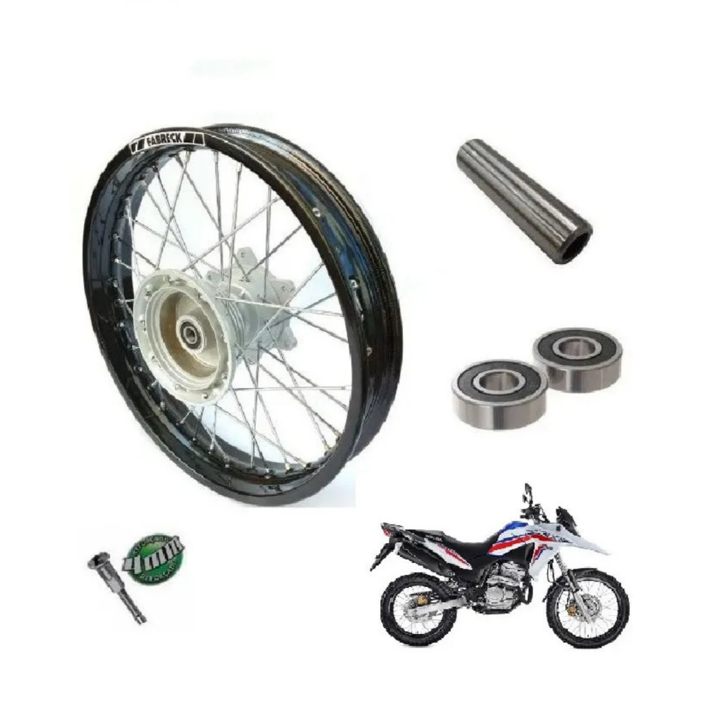 Roda Traseira Completa Montada + Espaçador Xre 300 - Aluminio Preto Raio 4mm