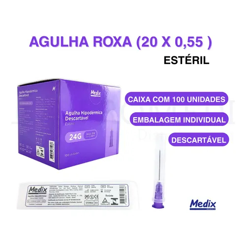 Agulha HiPodérmica Descartável 20x0,55mm 24g Medix Cx 100u em Oferta na Shopee