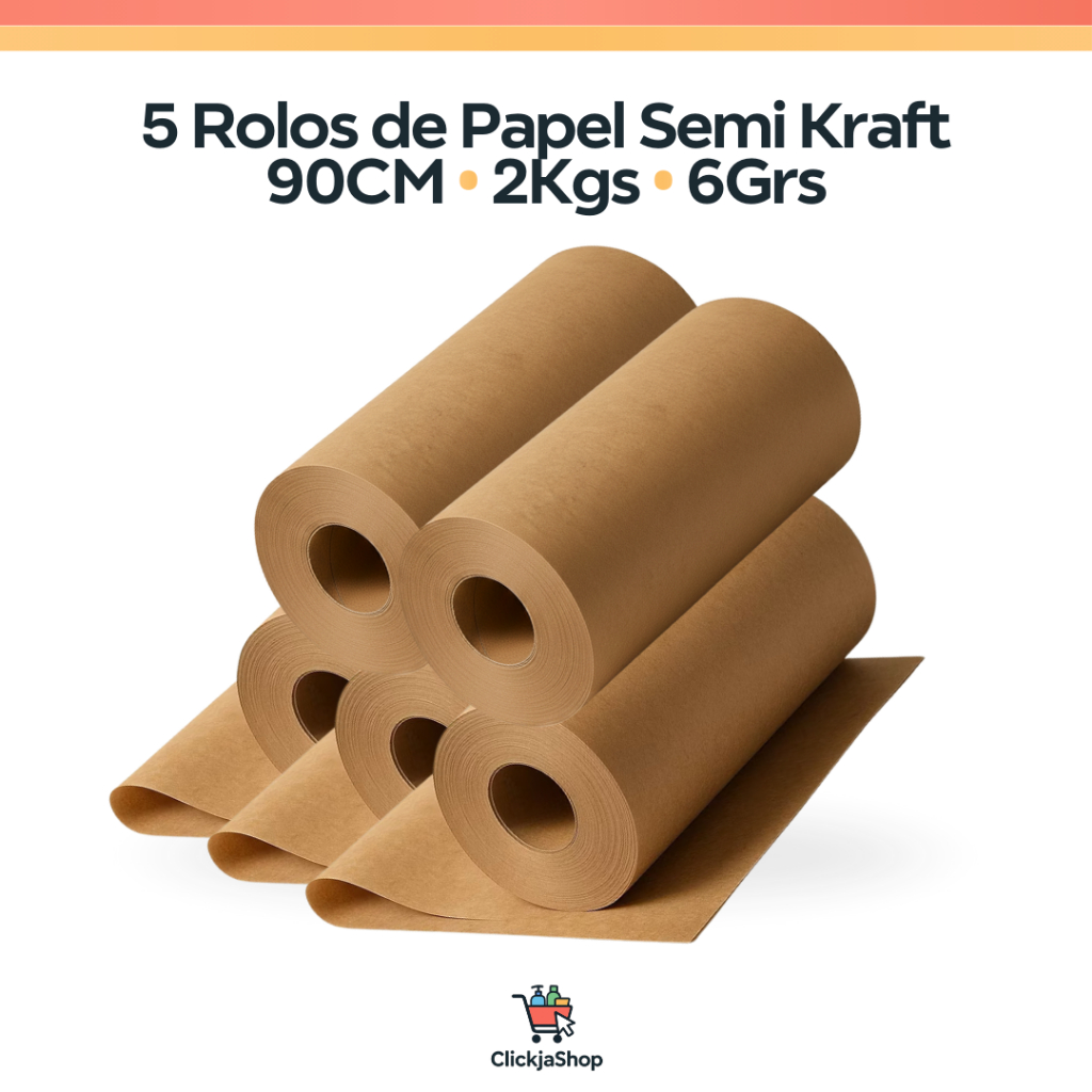 5 Rolo de Papel Semi Kraft 90CM 2KGS 6GRS | Mil e Uma Utilidades | Envelopamento - Embalagem Correio