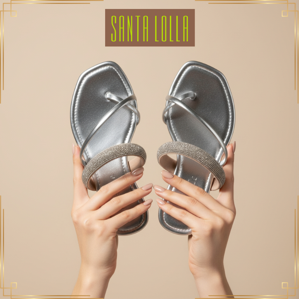 Rasteira Brilho Strass Cristal Prata - Bico Quadrado Dedo Confortável Sandália Feminina Lançamento