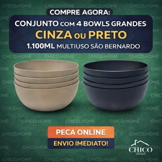 CONJUNTO COM 4 BOWLS GRANDES CINZA OU PRETO 1.100ML MULTIUSO SAO BERNARDO em Oferta na Shopee