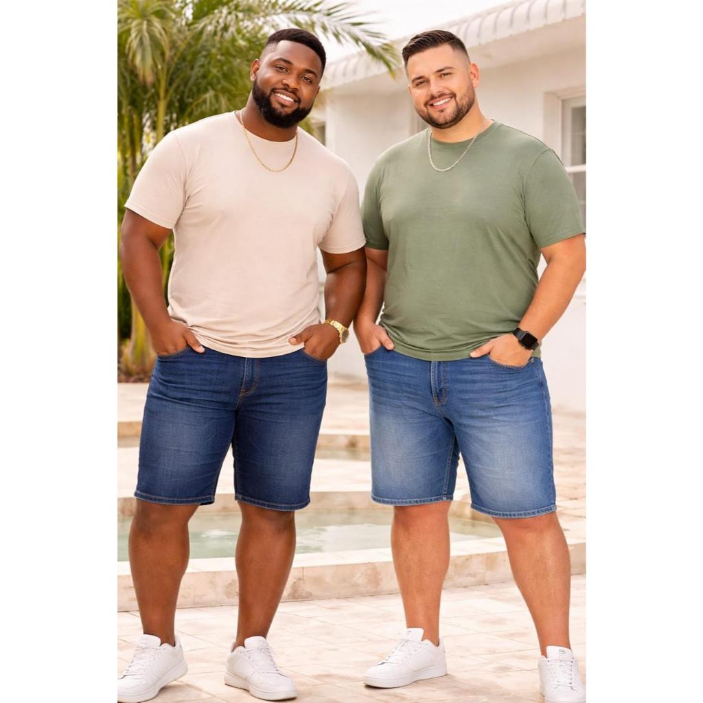 BERMUDAS JEANS MASCULINA PLUS SIZED LISA BASICA CONFORTAVEL GRANDE ELASTANO
