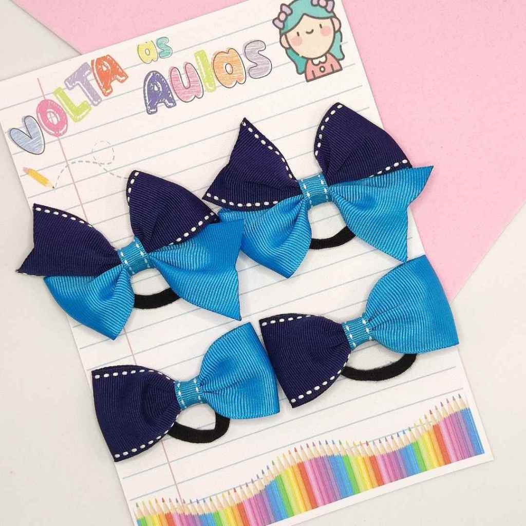 KIT 4 LAÇO AZUL MARINHO ESCOLAR VOLTA AS AULAS - PAR DE LAÇO NA XUXINHA GOMINHA RABICO em Oferta na Shopee