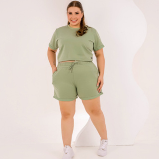 Conjunto Plus Size Verão Moletinho Cropped E Short Casual em Oferta na Shopee