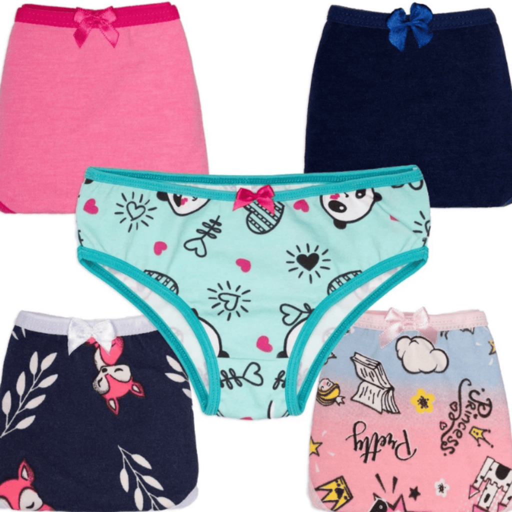Kit 5 Peças Sortido Calcinha Infantil De Cotton Menina Algodão Confortável