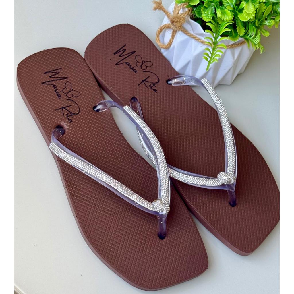 CHINELO FEMININO DE DEDO COM GLITTER EM NÓ PRATA CARNAVAL DIA A DIA
