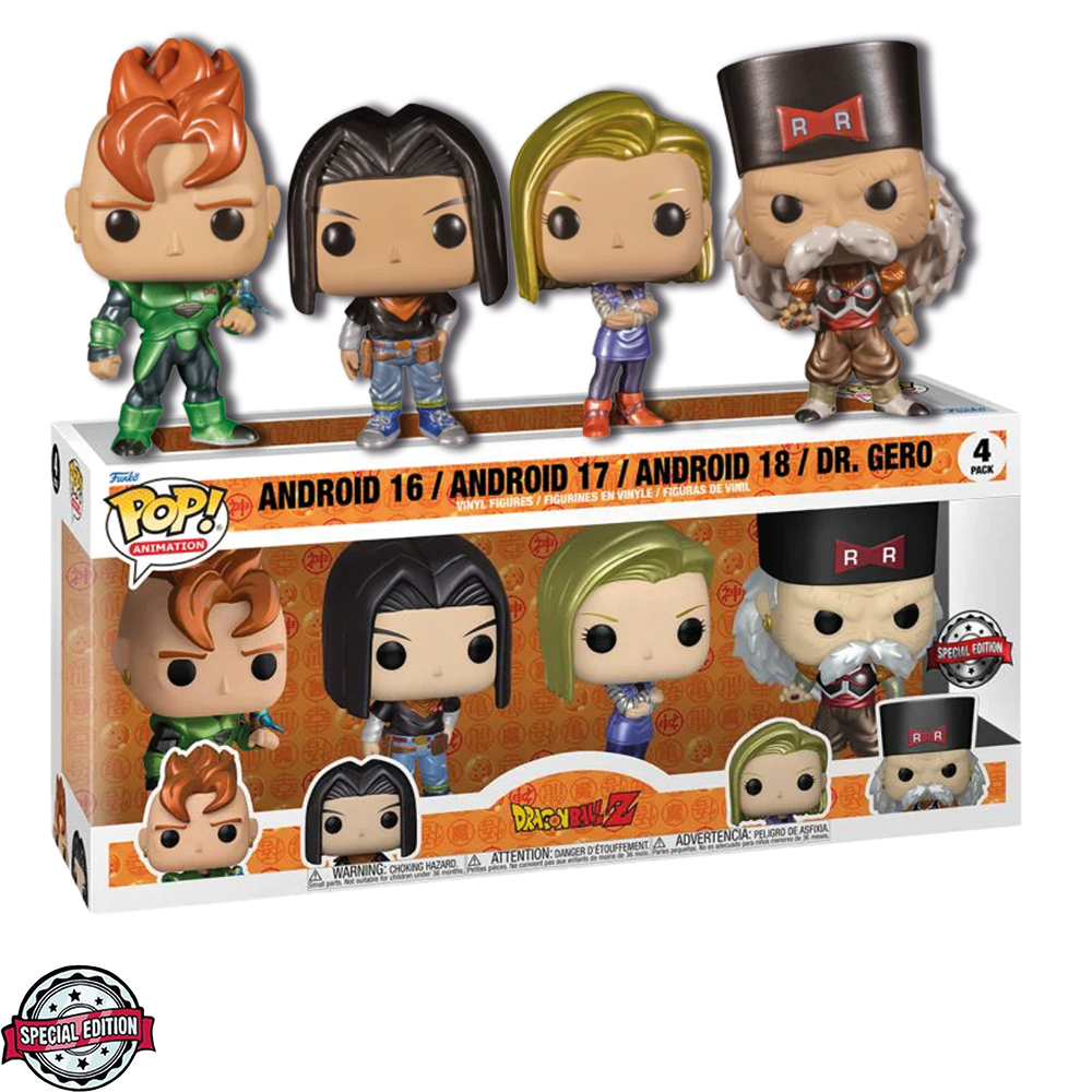 FUNKO POP DRAGON BALL Z EXCLUSIVE - ANDROID 16 / ANDROID 17 / ANDROID 18 / DR.GERO (4 PACK) NOVO ORIGINAL