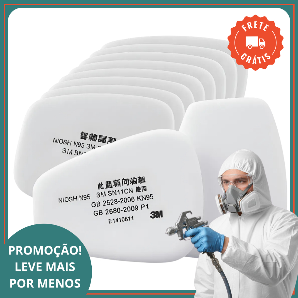 Kit 10 Filtros 5N11 N95 para Máscara Respirador 3M - Proteção EPI
