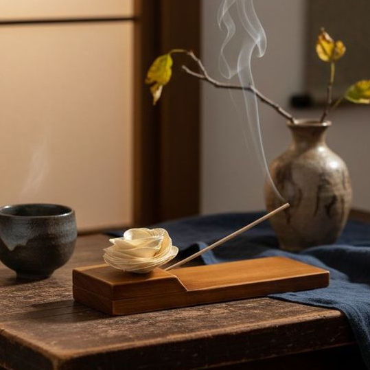 Incensário Porta Incenso Vareta Retangular Flor de Madeira Artesanal Decoração Zen FengShui