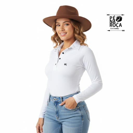 Body Uv com Gola modelo polo e botões frontais proteção solar Pé na Roça Cia Country PNR374