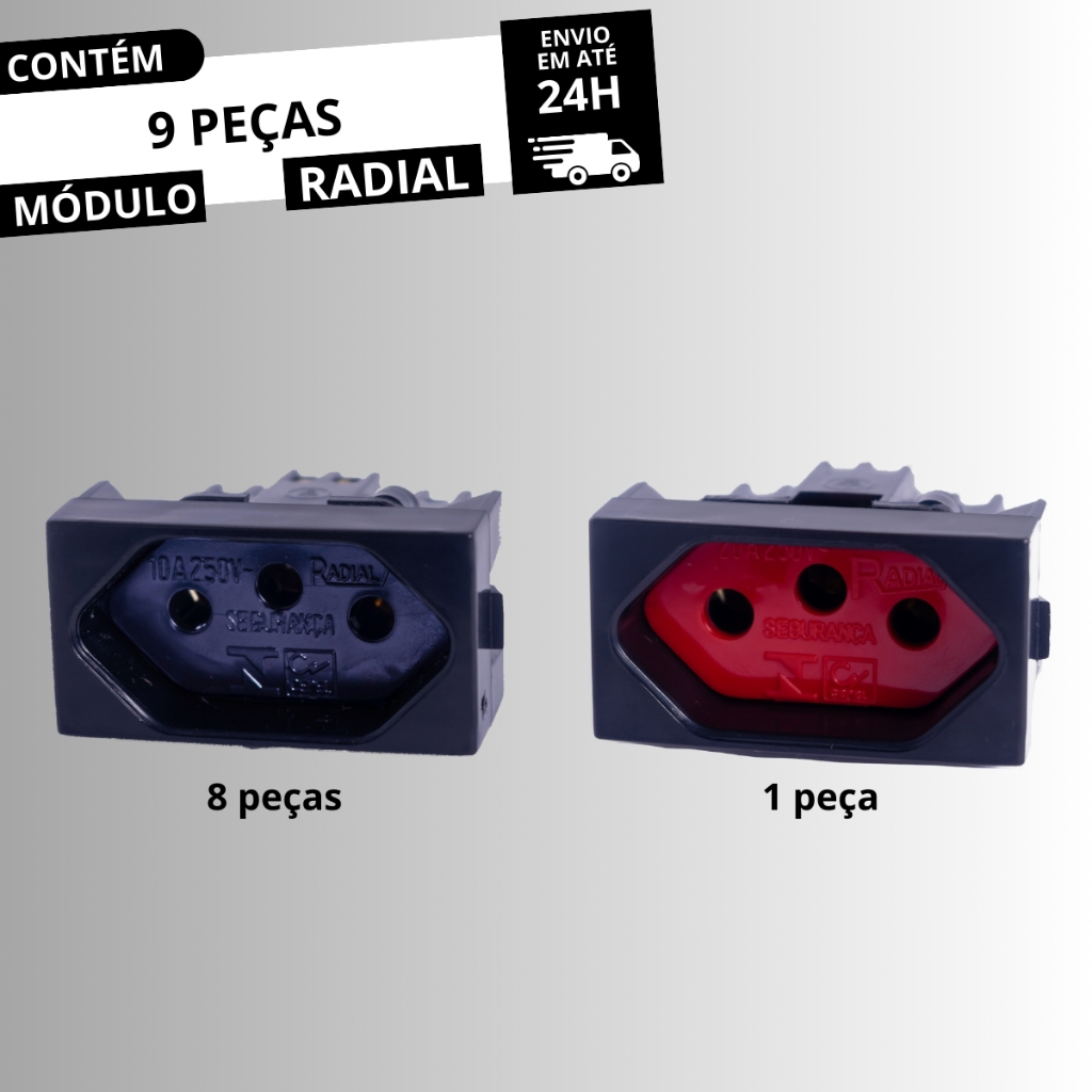 Kit 8 Módulos Tomada 10A + 1 Módulo Tomada 20A Linha Ouro Preto Fosco RADIAL
