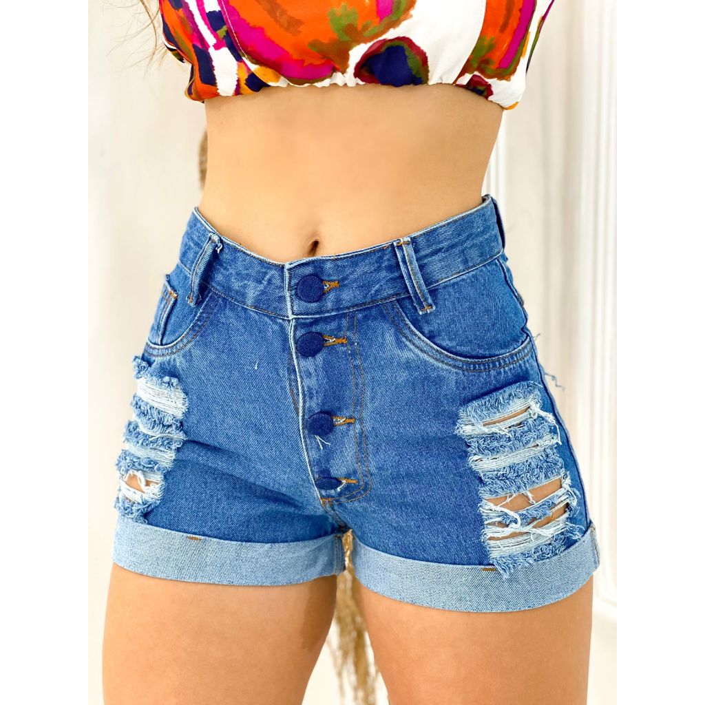 Short Feminino Jeans Short Curto Jeans Rasgado Feminino