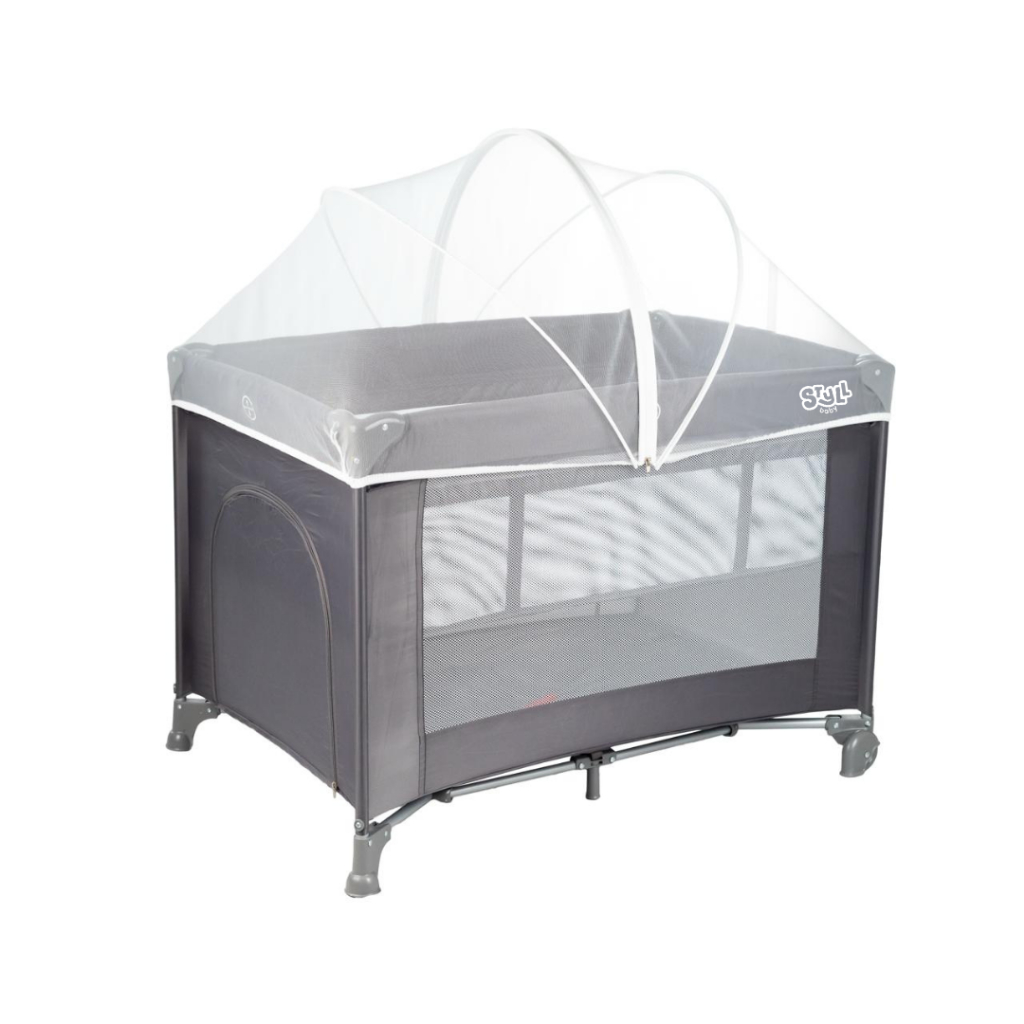 Berço Portátil Infantil Cercado Desmontável Com Mosquiteiro pocket Cinza styll baby
